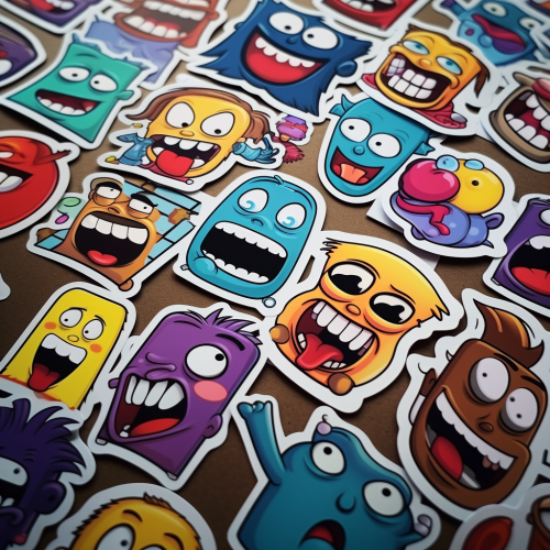 Colorful cartoon character stickers with humor