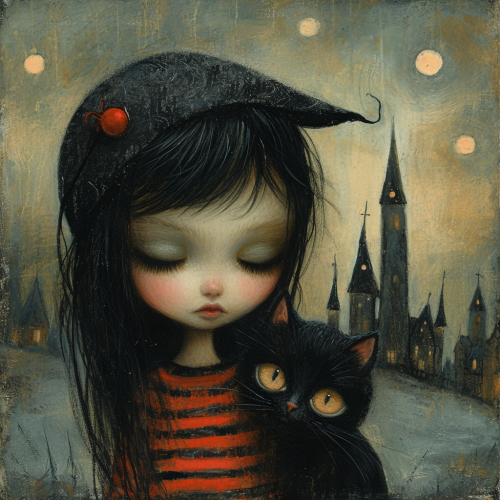 Child with cat cartoon Child with cat cartoon