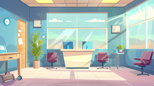 Cartoon Health Clinic Building Windows
