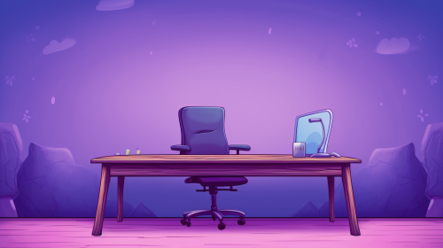 Cartoon purple background with small desks
