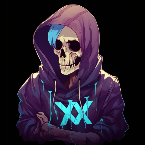 Cartoon skeleton wearing Nyx hoodie