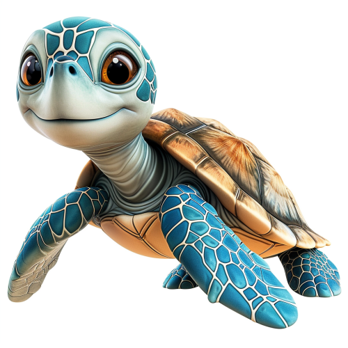 Cute cartoon turtle on white background