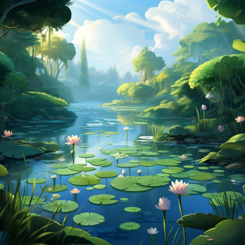 Cartoon backgrounds with pond and lotus leaf kingdom Cartoon backgrounds with pond and lotus leaf kingdom
