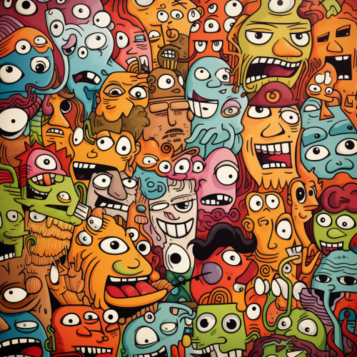 Colorful cartoon faces in doodle style