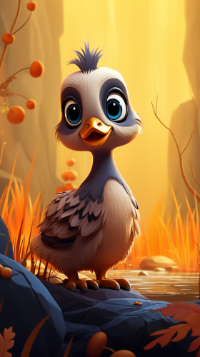 Adorable cartoon quail in nature scene