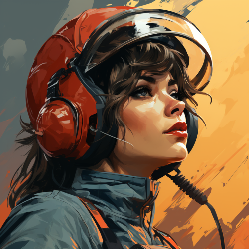 Cartoony woman smoking in helmet