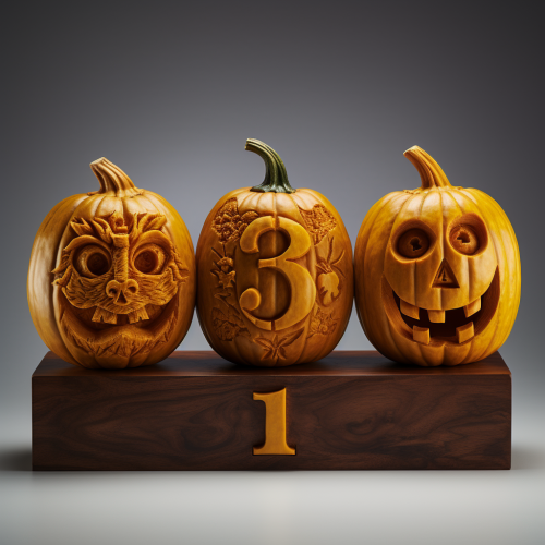 Carved pumpkins with numbers and hyphen