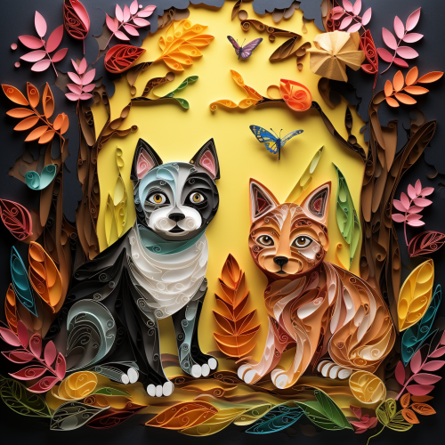Illustration of Cat and Dog in Forest