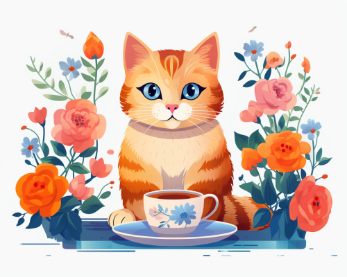 Cute cat enjoying a cup of tea