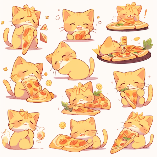 Adorable cat enjoying pizza with pineapple topping