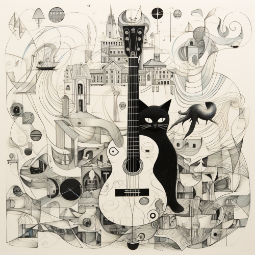 Cat playing guitar with clusterwink shells Cat playing guitar with clusterwink shells