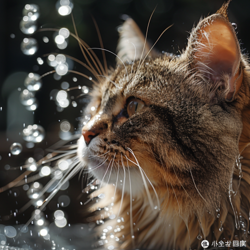 Cat drinking water with catnip spray