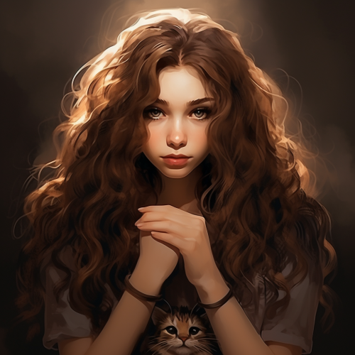 Cat girl with long curly brown hair