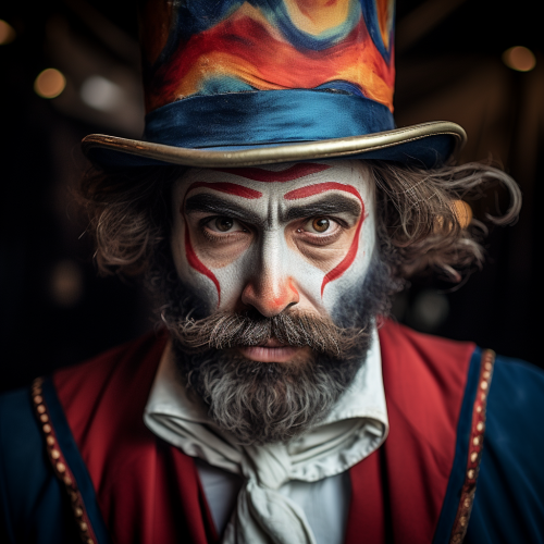 Caucasian man in extravagant circus costume