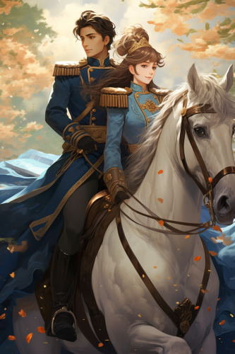 Cavalry boy and girl riding into battle