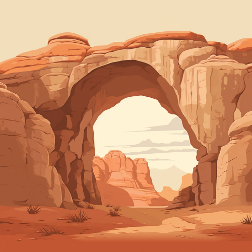 Serene cave entrance with stone arch