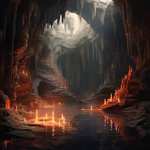 Mysterious cave with reflection and shadows