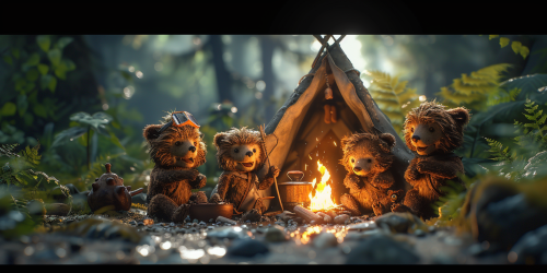 Cavemen around fire image