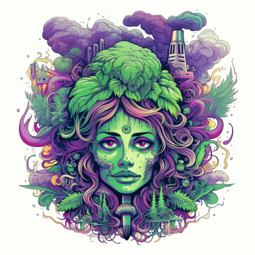 Aromatic smoke clouds in cyberpunk doodle drawing Aromatic smoke clouds in cyberpunk doodle drawing