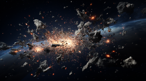 Satellite debris forming intricate patterns against cosmic backdrop Satellite debris forming intricate patterns against cosmic backdrop