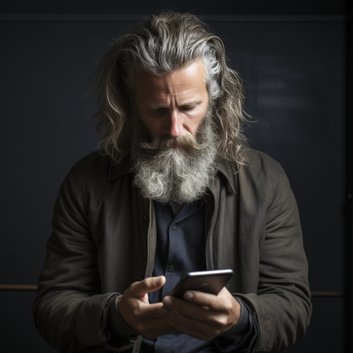 Middle aged man using cell phone