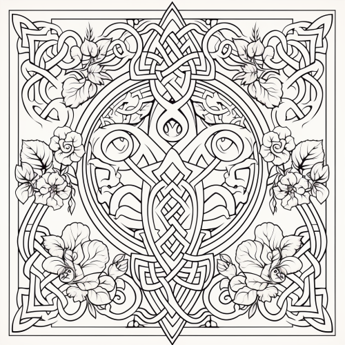Celtic Samhain adult coloring page with traditional symbols