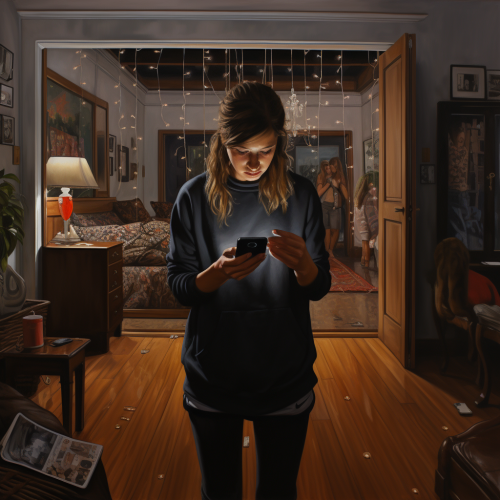 Front view of person crying in front of smartphone screen