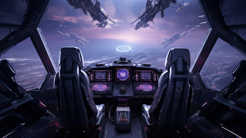 Futuristic chairless cockpit in spaceship Futuristic chairless cockpit in spaceship