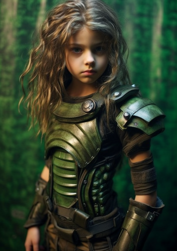 Cyberpunk baby girl in green armor