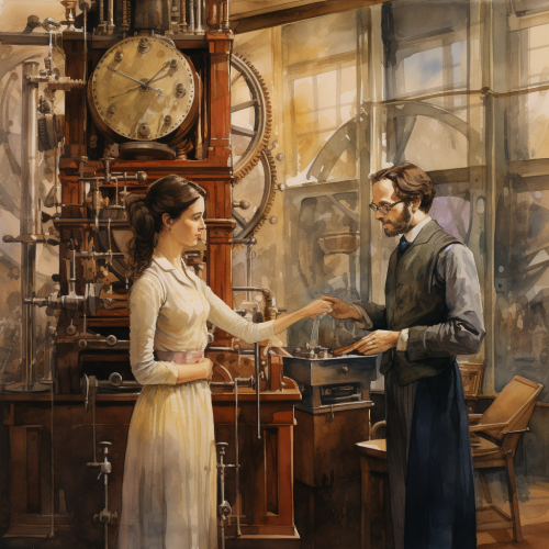 Watercolor painting of Charles Babbage and Ada Lovelace