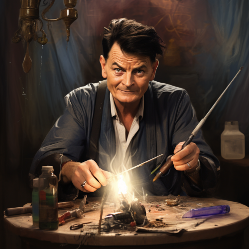 Charlie Sheen playing with needles goofing around
