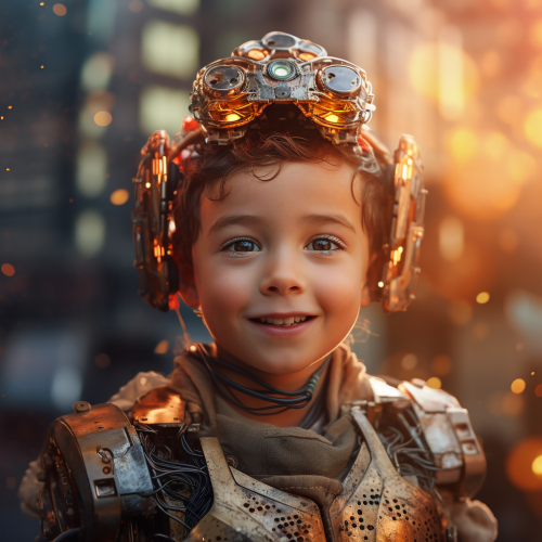 cheerful 5-year-old boy transformed into a robot