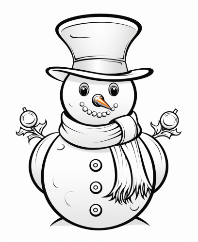 Cheerful snowman coloring page with carrot nose and top hat