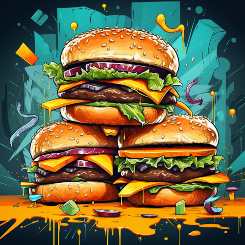 Graffiti-style cheeseburgers as separate items Graffiti-style cheeseburgers as separate items