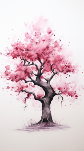 Watercolour cherry blossom tree on white background