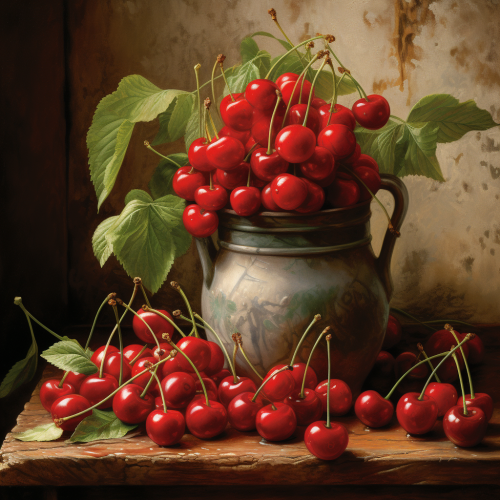 Cherries in various ripeness stages