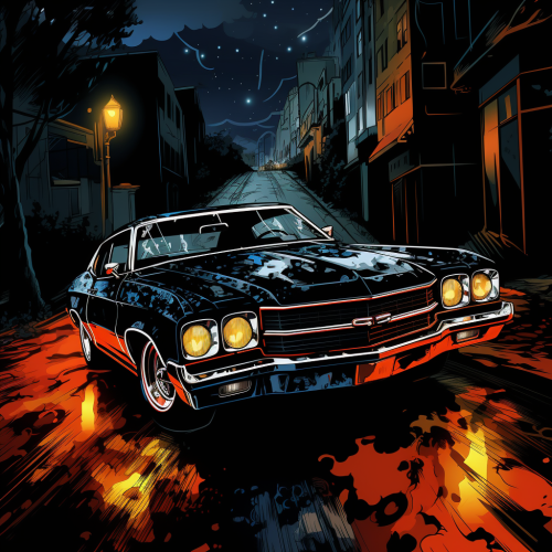 Chevy SS Monte Carlo black comic night