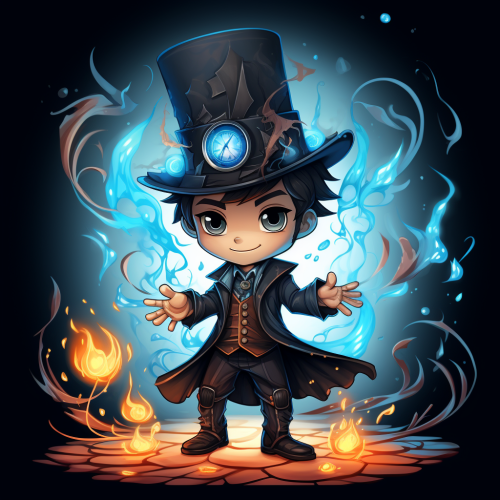 Chibi magician casting spell with top hat