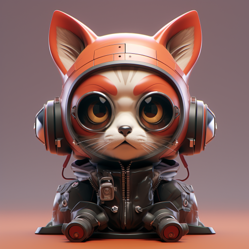 Chibi head logo with cat hood and gas mask