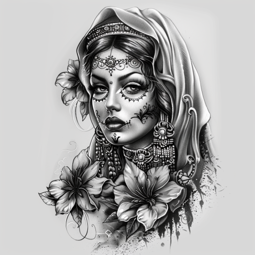 Chicano woman tattoo design black grey Chicano woman tattoo design black grey
