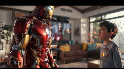 Child having fun with Iron Man