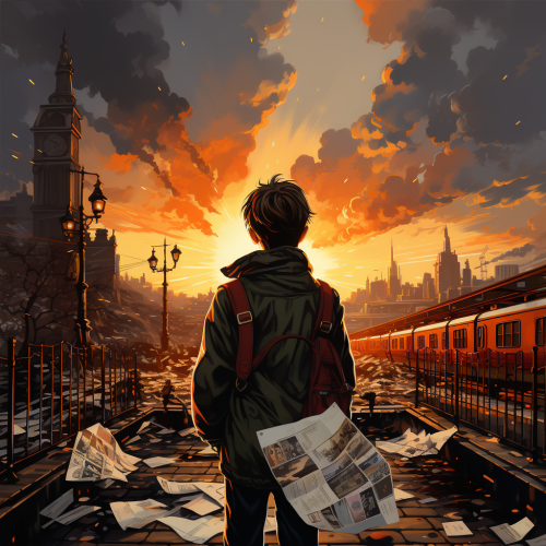 Child with Newspaper Looking from Train Child with Newspaper Looking from Train