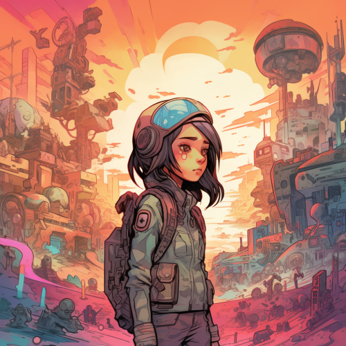 Brave child warrior in apocalyptic world Brave child warrior in apocalyptic world