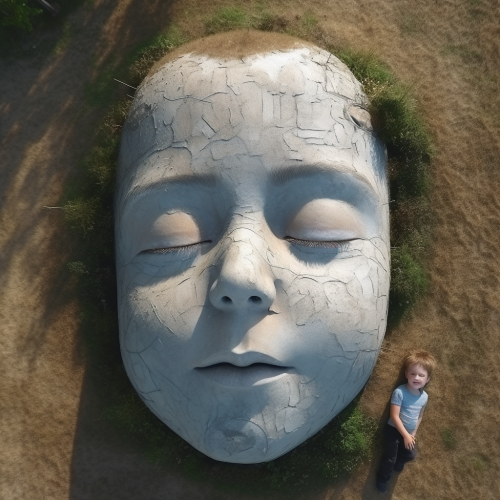 Child sleeping on giant face matress