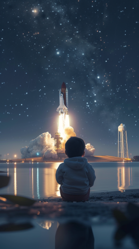 Child watching space shuttle launch