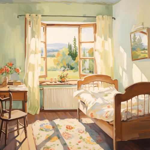 Front view of children's room furniture oil painting