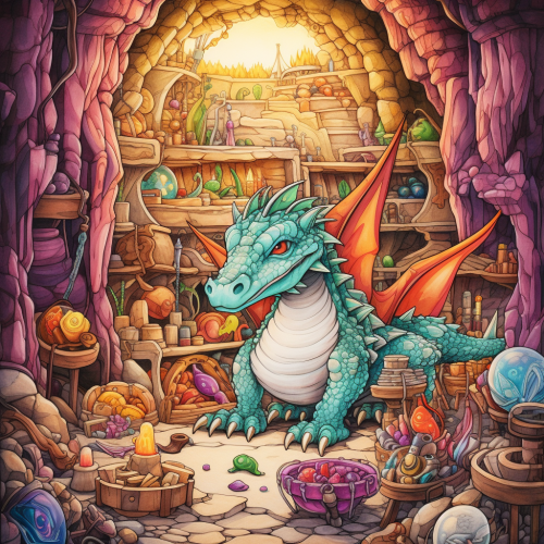 Dragon Cave Jewels Artifacts Coloring Page