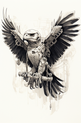 Ink drawing of humanoid falcon Chimerion