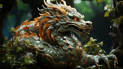 Sleeping Chinese Dragon on Tall Tree | Fantasy Sleeping Chinese Dragon on Tall Tree | Fantasy
