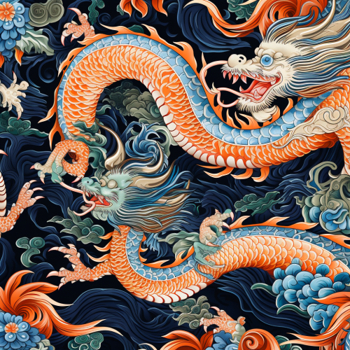 Chinese dragon textile pattern with multiple dragons